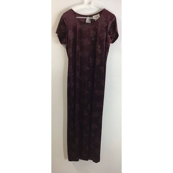 Vintage Woman’s Maroon Long Velvet Dress with Sparkly Leafs Design Size 9 🍂 - Picture 1 of 3